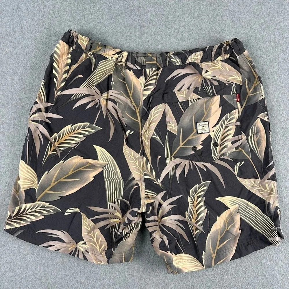 Tommy Bahama Mens Large Shorts Black Tropical Leaf Print Swim Trunks Board Short